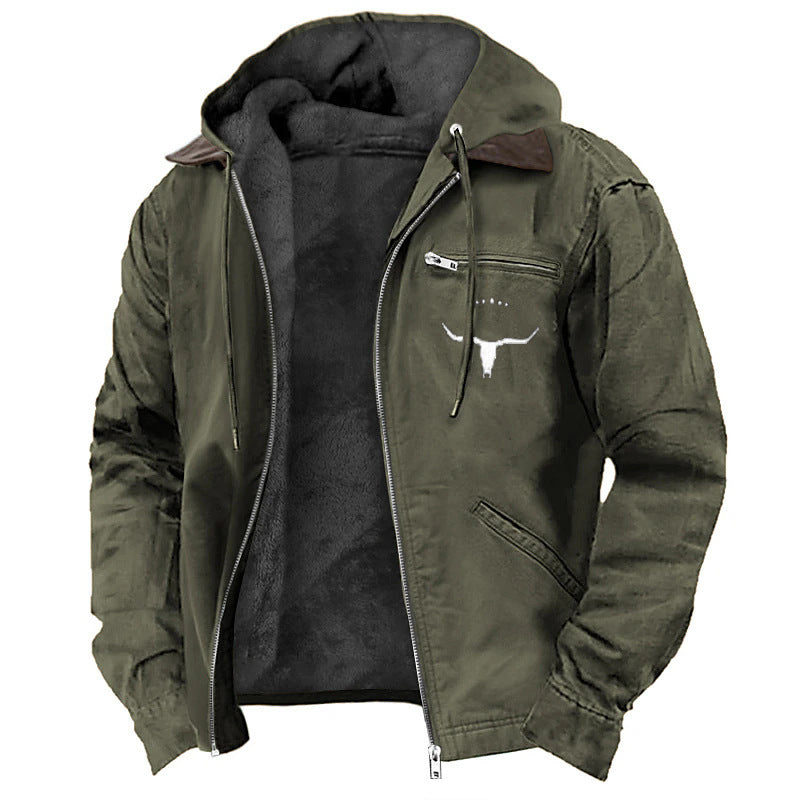 Herren nan wattierte Kapuzenjacke mit Teddyfutter und robuster Canvas-Aussenschicht EB