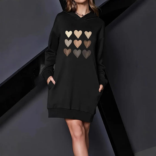 Damen Kapuzenkleid mit herzförmigem Druck EB