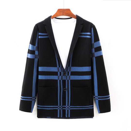 Herren modische Strickjacke mit elegantem Karomuster EB