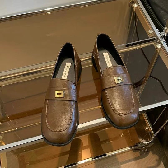 Damen elegante Mokassins mit dekorativem Gurt und goldener Schnalle EB