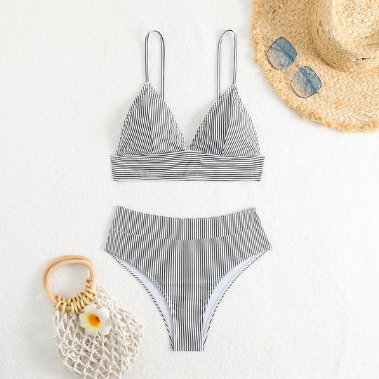 Damen Hochtailliertes Bikini-Set mit feinen Streifen EB