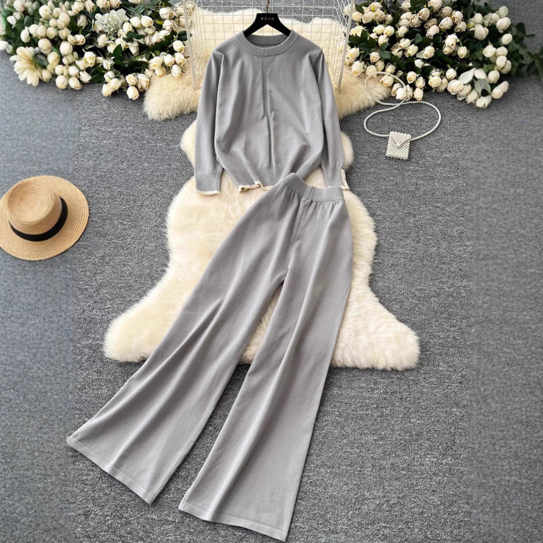 Damen modisches und bequemes Strick-Loungewear-Set mit weitem Bein EB