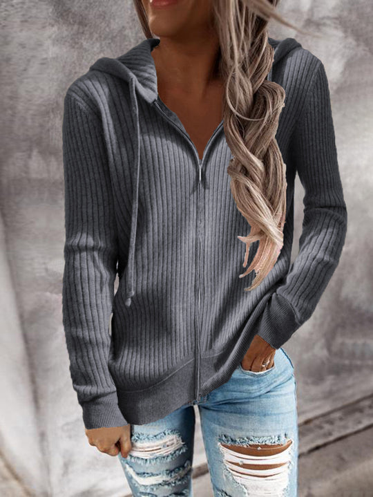 Damen Kapuzenjacke im modernen Rippenstrickdesign mit Taschen EB