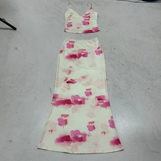 Damen Elegantes Blumenkleid mit schmaler Silhouette und Spaghetti-Trägern EB