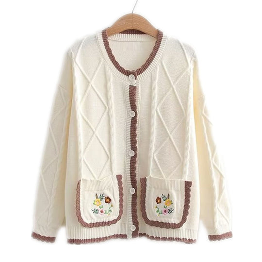 Damen Strickjacke mit Blumenmuster EB