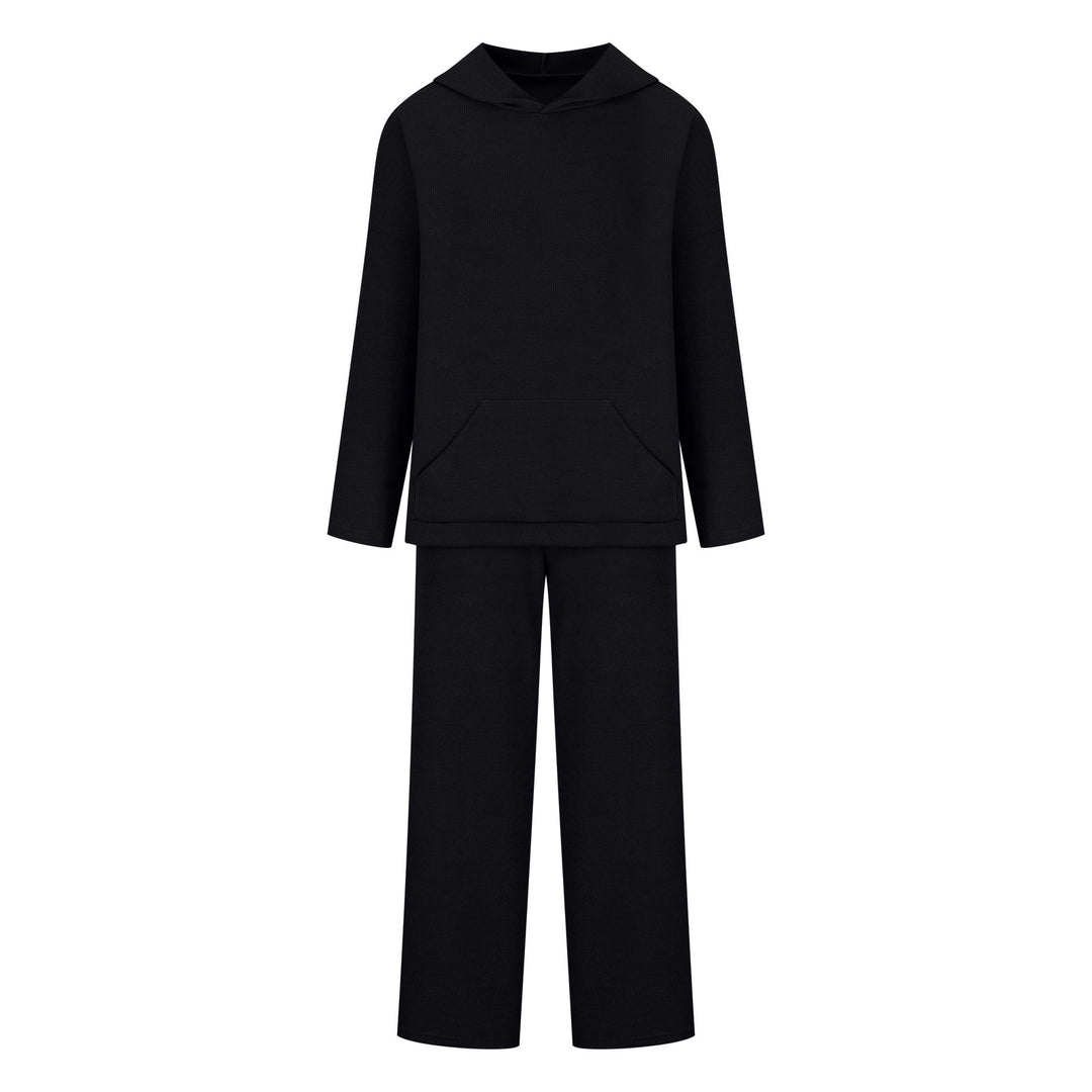 Damen gemütliches Lounge-Set mit Kapuzenpullover, Kängurutasche und weitem Jersey-Hose EB