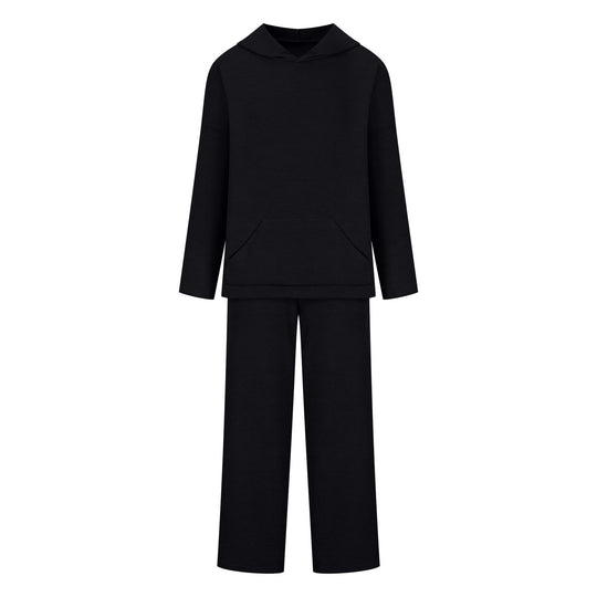 Damen gemütliches Lounge-Set mit Kapuzenpullover, Kängurutasche und weitem Jersey-Hose EB