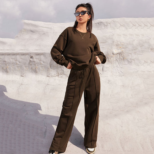 Damen nan Oversize-Sweatshirt und weite Loungehose Set mit Tunnelzug, dezenter Nahtführung und elastischen Bündchen EB