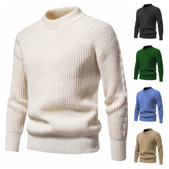 Herren kuscheliger Strickpullover mit hohem Kragen und Raglanmuster EB