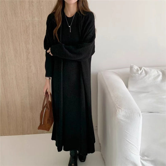 Damen Maxi-Strickkleid mit legerem Schnitt und langem Ärmel EB
