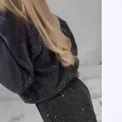 Damen funkelndes Lounge-Outfit mit elastischem Bund und modernem Schnitt EB