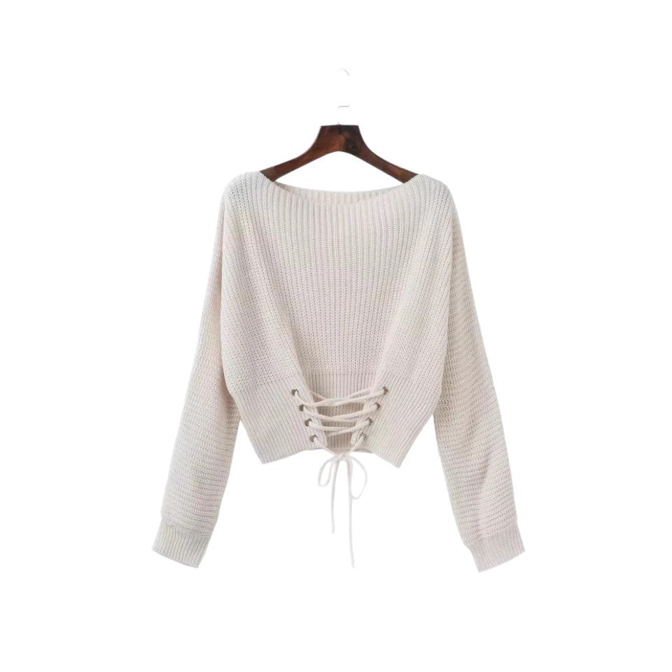 Damen modischer Strickpullover mit tiefem Rückendetail und lässiger Passform EB