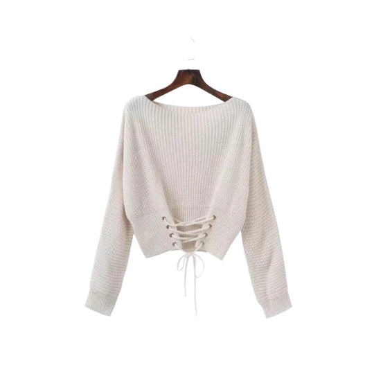 Damen modischer Strickpullover mit tiefem Rückendetail und lässiger Passform EB