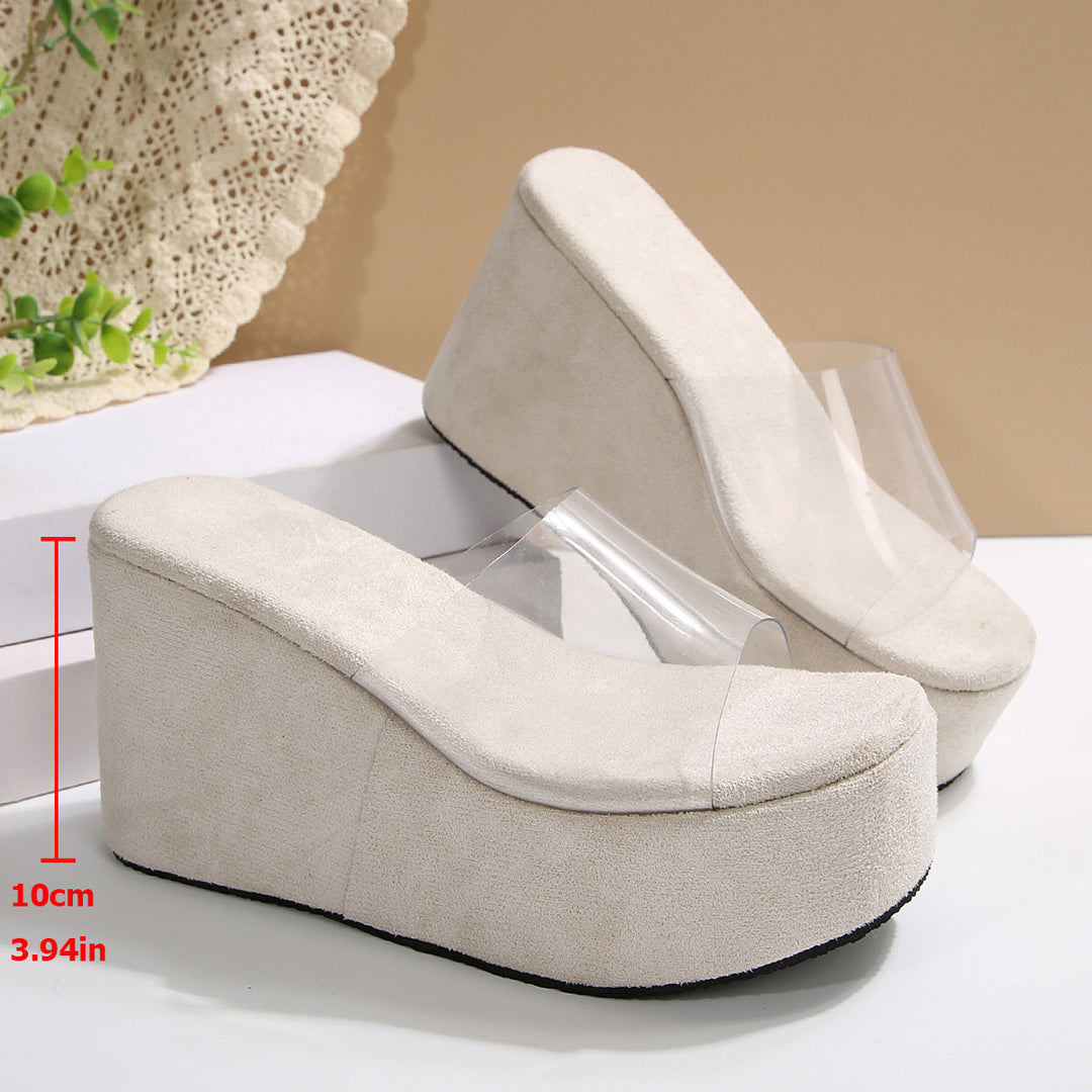 Damen Wedge-Pantoletten mit transparentem Riemendesign und komfortablem Fußbett EB