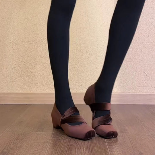Damen elegante Ballerinas mit modischem Kreuzriemen und hochwertiger Veloursleder-Oberfläche EB
