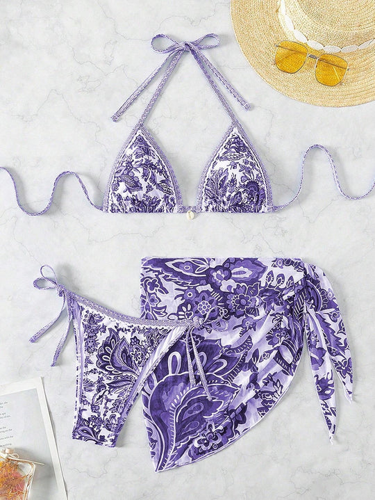 Damen Triangel-Bikini-Set mit elegantem Wickelrock EB