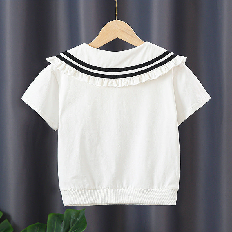 Mädchen T-Shirt mit elegantem Matrosenkragen und Rüschendetails EB