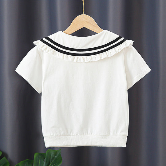 Mädchen T-Shirt mit elegantem Matrosenkragen und Rüschendetails EB