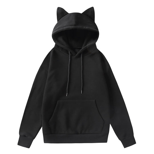 Damen Kapuzenpullover mit Katzenohren und weichem Innenfutter EB