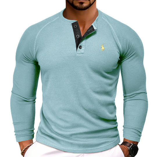 Herren nan strukturiertes Henley-Langarmshirt mit Waffelstruktur, Halbknopfleiste und Raglanärmeln EB
