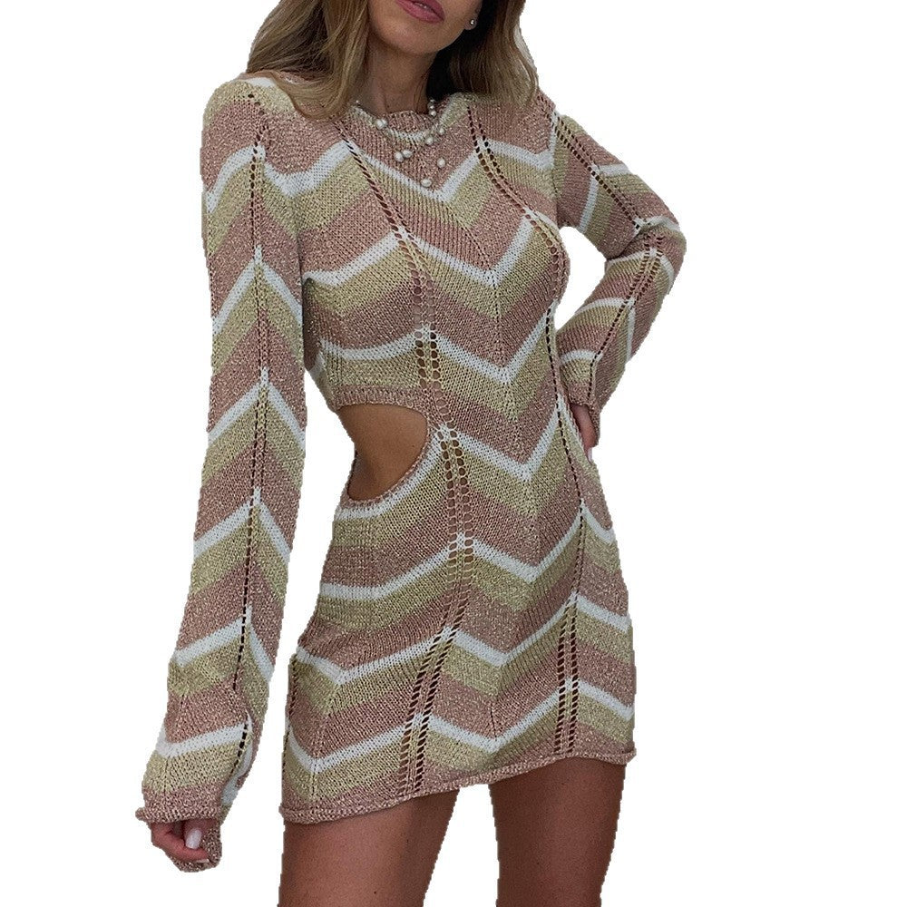 Damen gehäkeltes Strandkleid mit seitlichen Cut-Outs EB