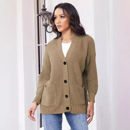 Damen Strickjacke mit modernen Taschen und geripptem Design EB