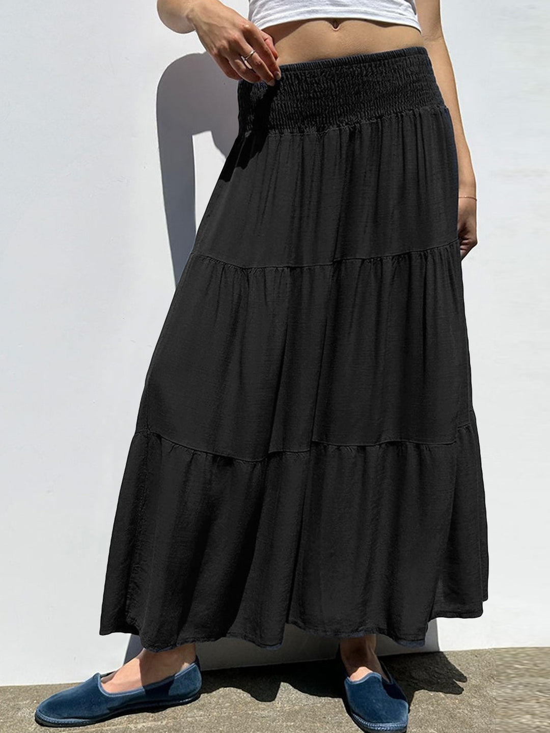 Damen Maxi-Rock mit voluminösem Schnitt und elastischem Bund EB