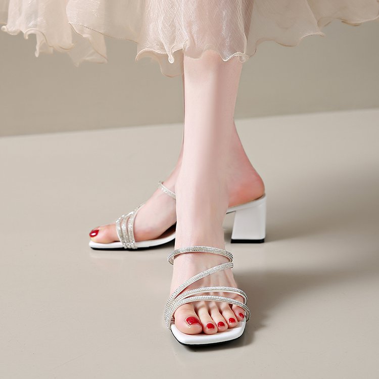 Damen elegante Sandalen mit funkelndem Riemen und Blockabsatz EB