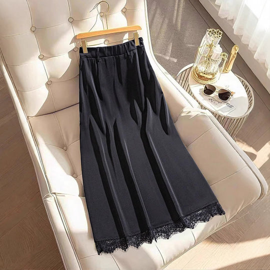 Damen Elegante Maxirock mit Spitzenbesatz EB