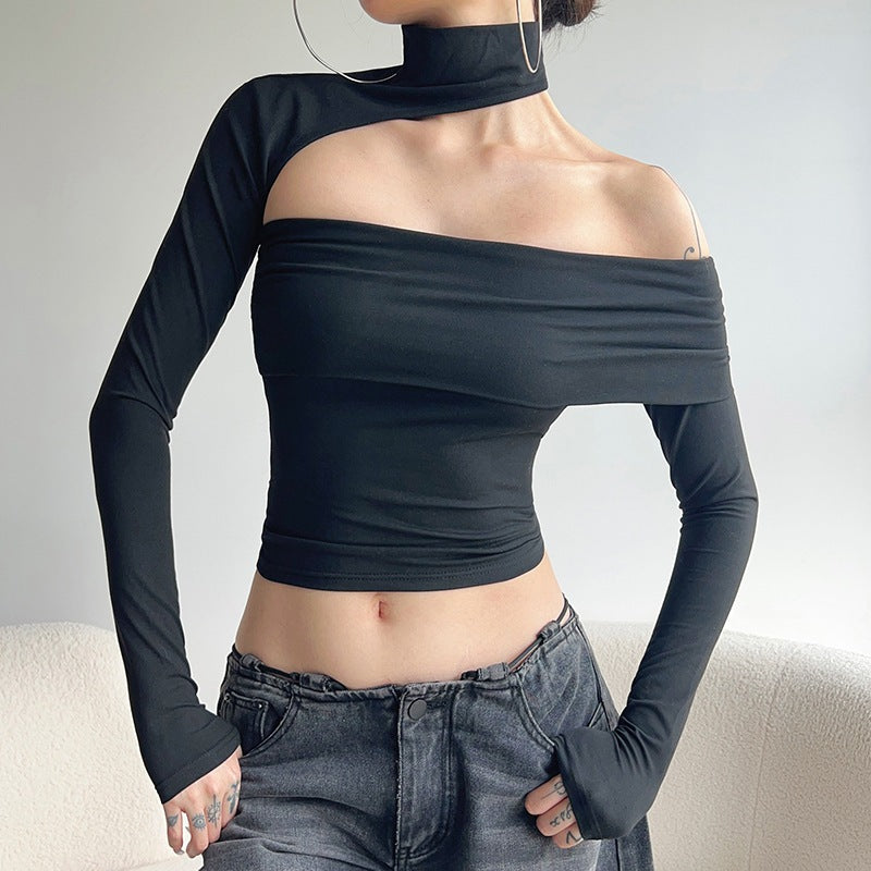 Damen modisches Oberteil mit asymmetrischem Schnitt und elegantem Rüschenbesatz EB
