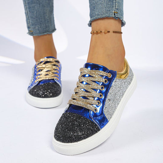 Damen Glitzernde Sneakers mit farbenfrohen Akzenten und eleganter Schnürung EB