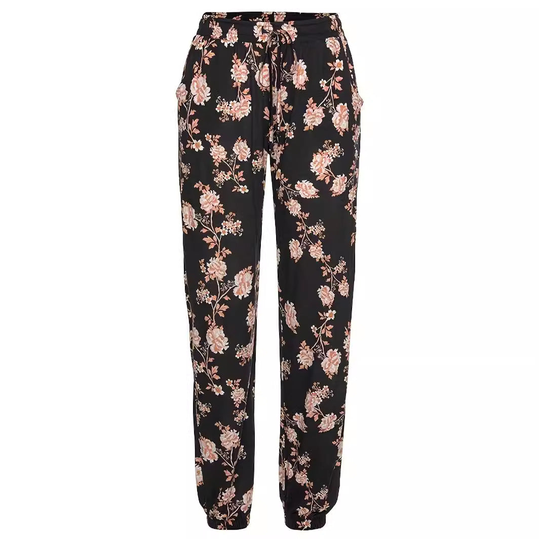 Damen Freizeithose mit floralem Muster und elastischem Bund EB