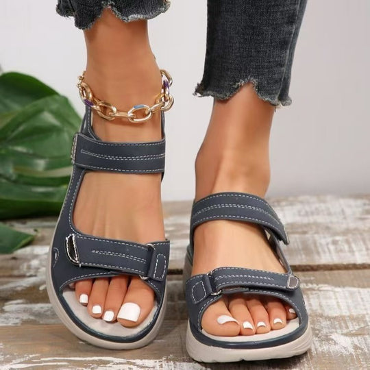 Damen Bequeme Riemchen-Sandalen mit ergonomischem Fußbett und verstellbaren Klettverschlüssen EB