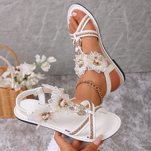 Damen elegante Riemchen-Sandalen mit floralem Design EB