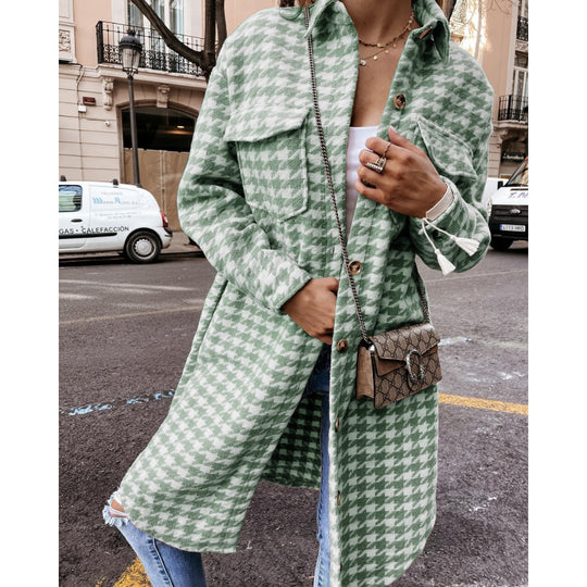Damen Hahnentritt-Muster Oversized Hemdjacke EB