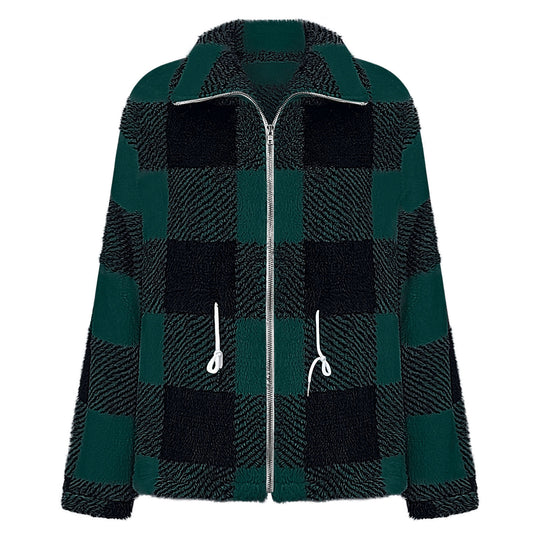 Damen Plüschjacke mit Karomuster EB