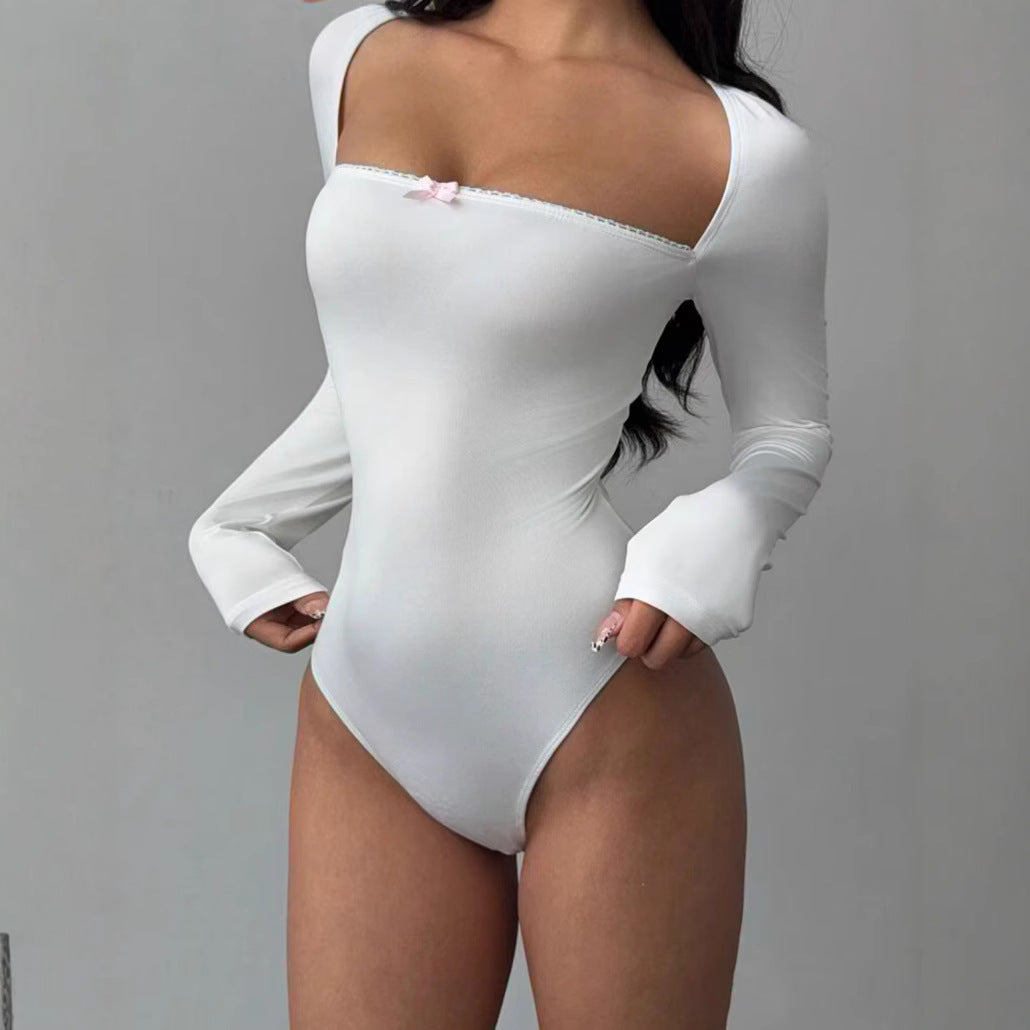 Damen Figurbetontes Langarm-Body mit elegantem Ausschnitt EB
