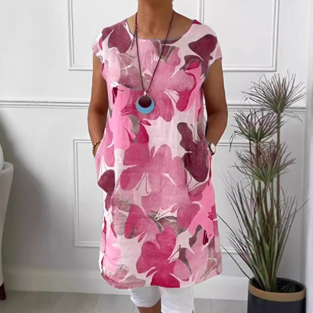 Damen Leichtes Strandkleid mit floralem Muster und Taschen Heidi-Mode