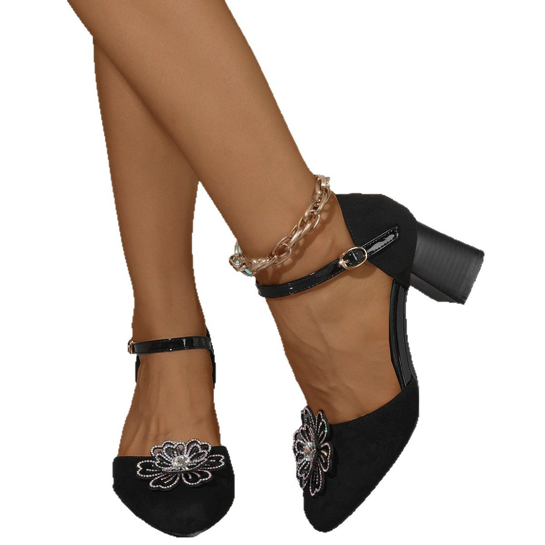 Damen Hochhackige Pumps mit floralem Strassdesign EB