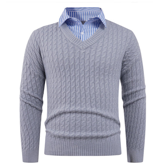 Herren Strickpullover mit Zopfmuster und V-Ausschnitt EB