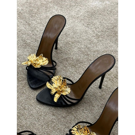 Damen High Heel Sandalen mit kunstvoller Blumenapplikation EB