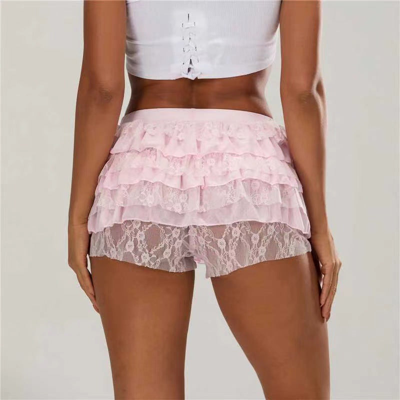 Damen Spitzen-Shorts mit voluminösen Rüschendetails EB