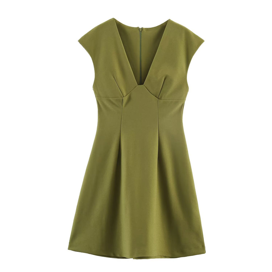 Damen elegantes Kurzkleid mit V-Ausschnitt und A-Linien-Schnitt EB