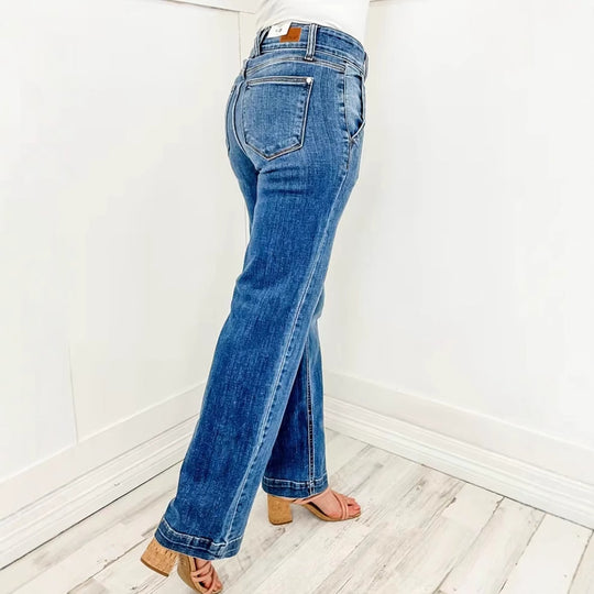 Damen Weit geschnittene Jeans mit hohem Bund und eleganter Nahtführung EB