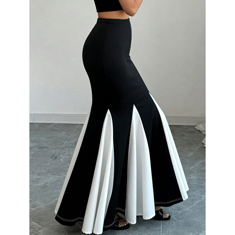 Damen Eleganter Maxi-Rock mit kontrastierenden Volantdetails und hohem Bund EB