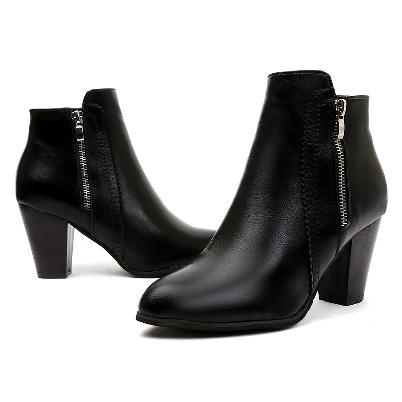 Damen elegante Stiefeletten mit modischem Reißverschluss und komfortablem Blockabsatz EB