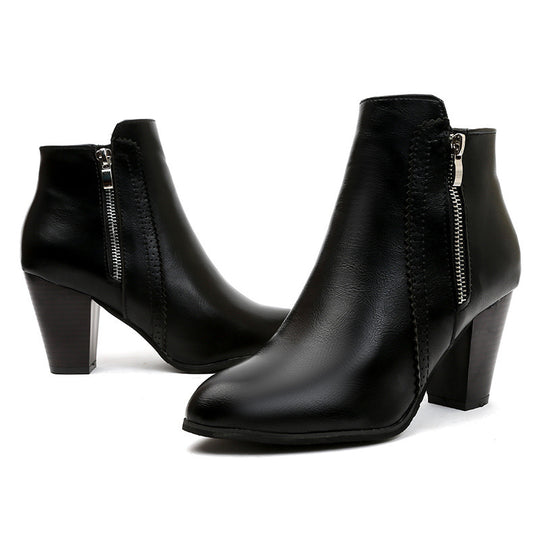 Damen elegante Stiefeletten mit modischem Reißverschluss und komfortablem Blockabsatz EB