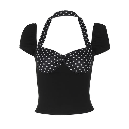 Damen Polka-Dots Top mit Raffungen EB