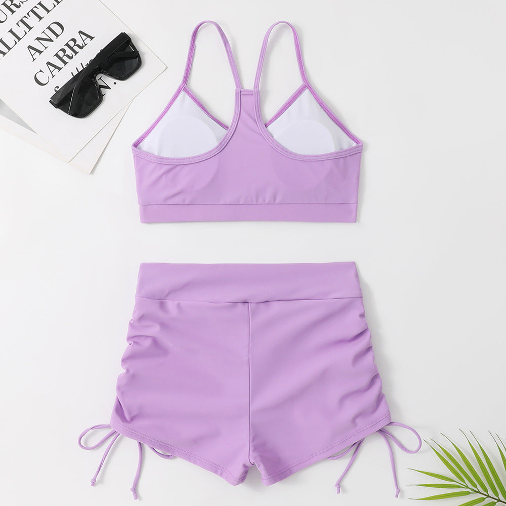 Damen Sportliches Zweiteiler-Bikini-Set mit verstellbaren Trägern und Raffung EB