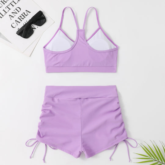 Damen Sportliches Zweiteiler-Bikini-Set mit verstellbaren Trägern und Raffung EB